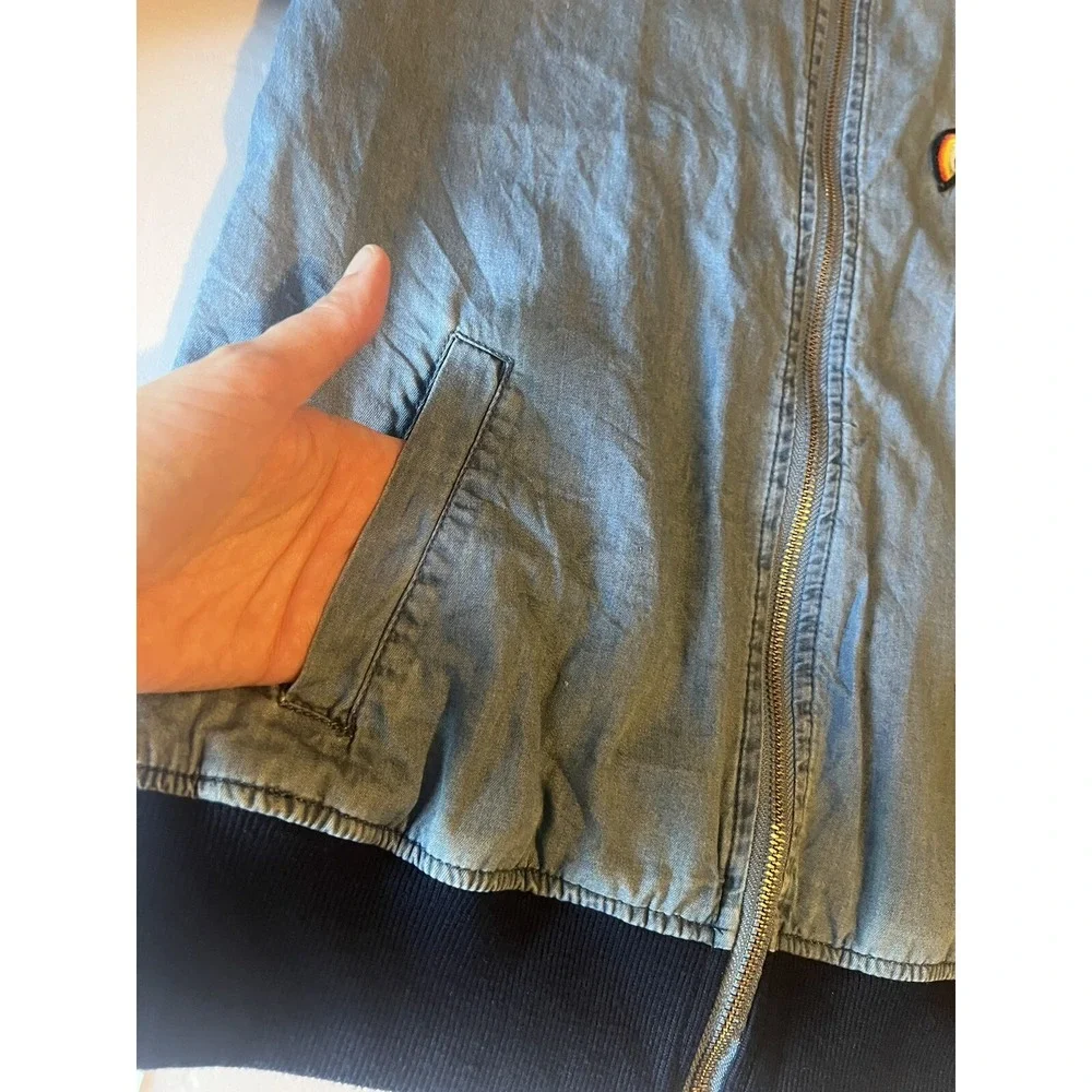 JUSTICE Sz 16/18 Jacket Denim Bomber Emoji Patches Coat Lyocell School Layering